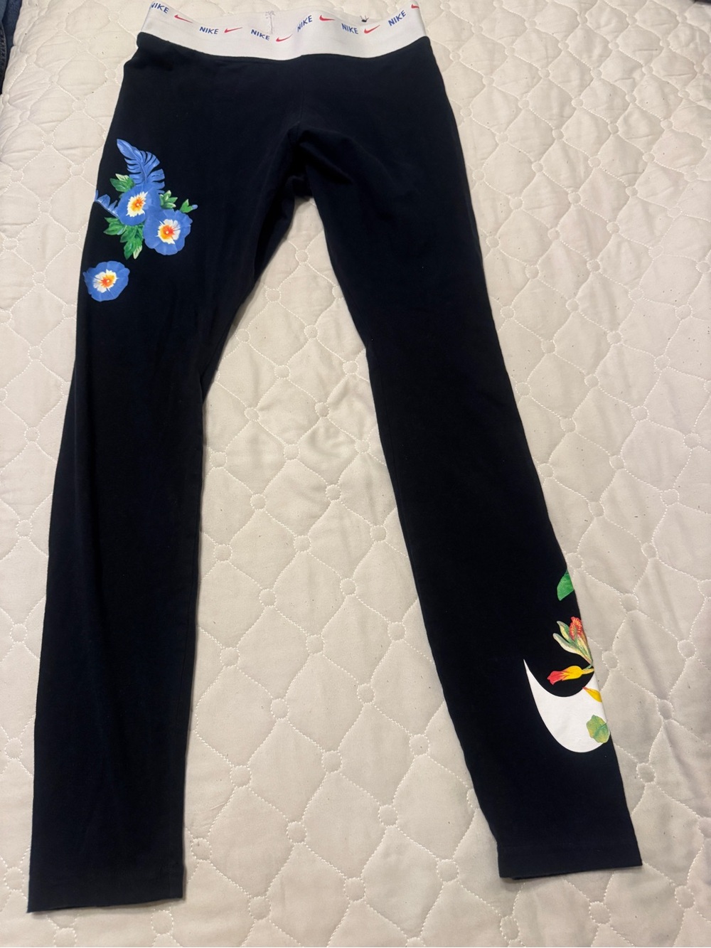 Nike Blue Leggings with Blue, Yellow & Green Floral Accents